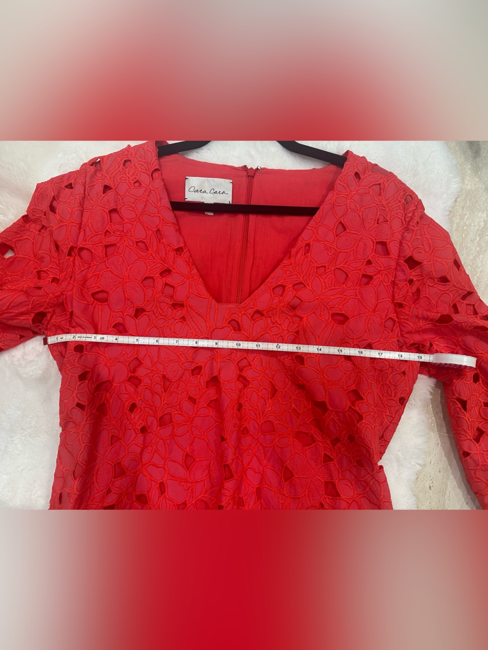 Cara Cara Coral Eyelet Lace V-Neck dress size L - Picture 3 of 4